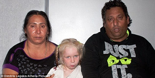 Child bride: Little Maria may have been married off at 12 for a substantial dowry. She is pictured with Eleftheria Dimopoulou, and husband Hristos Salis.