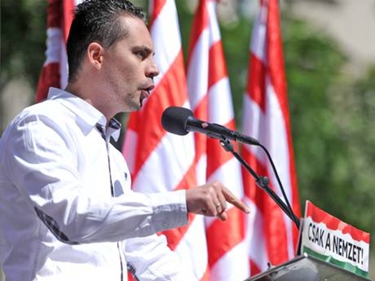 Gabor Vona delivers a speech in Budapest last year Gabor Vona delivers a speech in Budapest last year