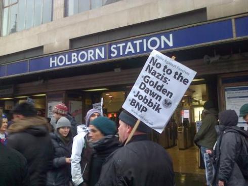 Protesting the Hungarian Jobbik Party in London.