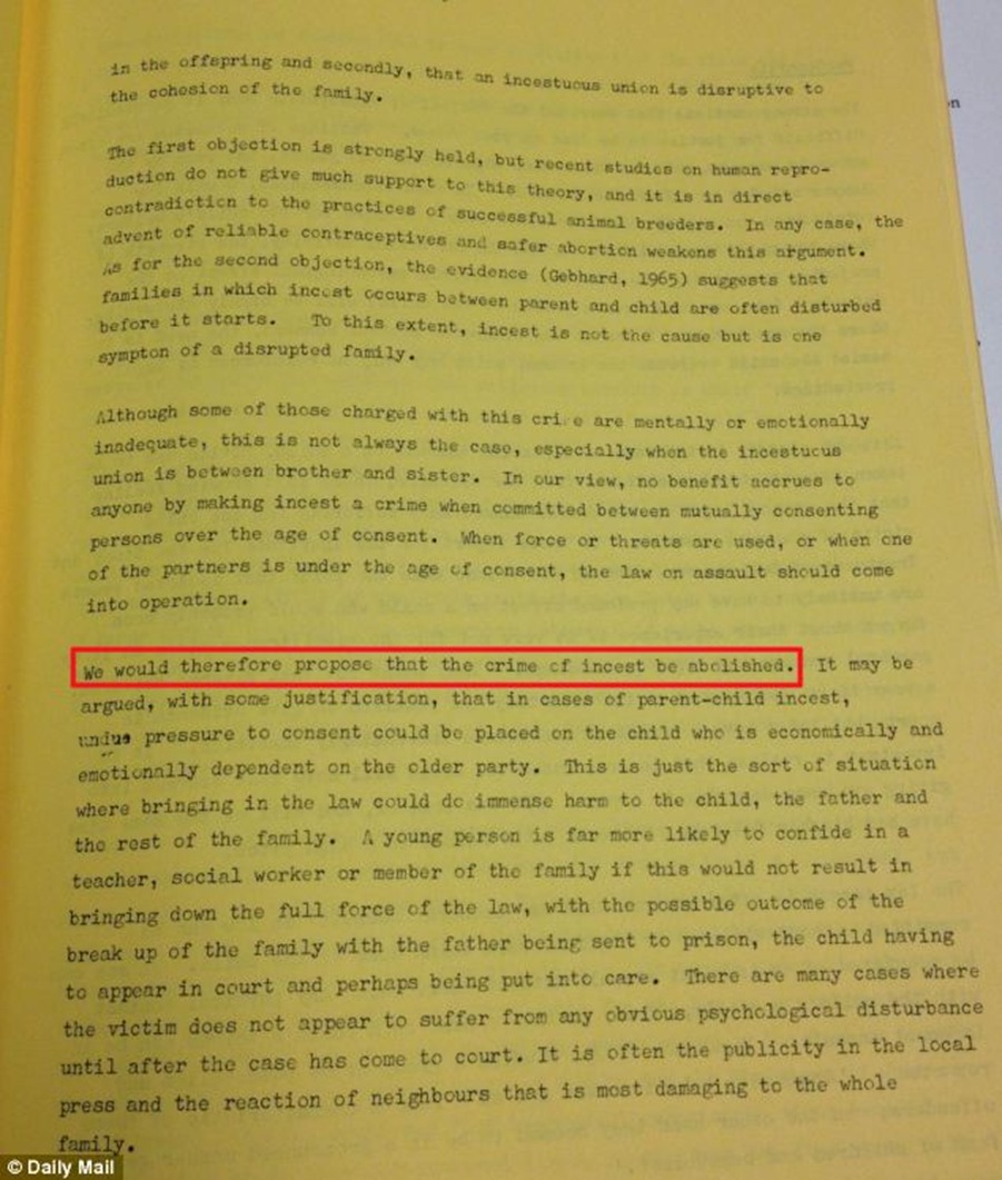 This page and a half section of the document sets out the argument that the 'crime of incest should be abolished'