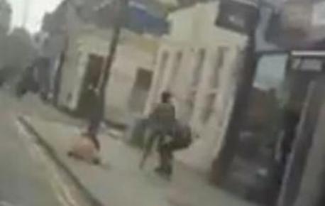 After attacking the car he goes off to punch a bystander.