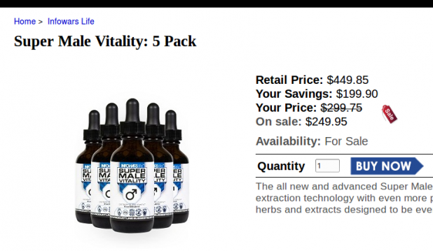 Retailing at $ a bottle, Alex Jones' "super male vitality" penis juice sponsor has no problem dropping a hundred mil on the debate of the century