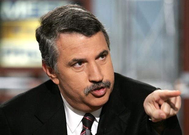 WASHINGTON - FEBRUARY 27: Columnist of the New York Times, Thomas Friedman, gestures as he attends a roundtable discussion on NBC's 'Meet the Press' during a taping at the NBC studios February 27, 2005 in Washington, DC. Safire spoke about U.S. President George W. Bush's recent trip to Europe. (Photo by Alex Wong/Getty Images)