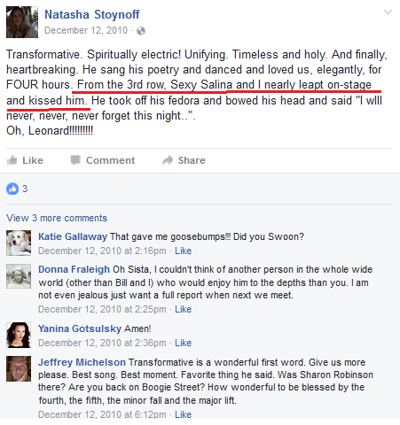 Here she is talking about Leonard Cohen, an old Jew musician.